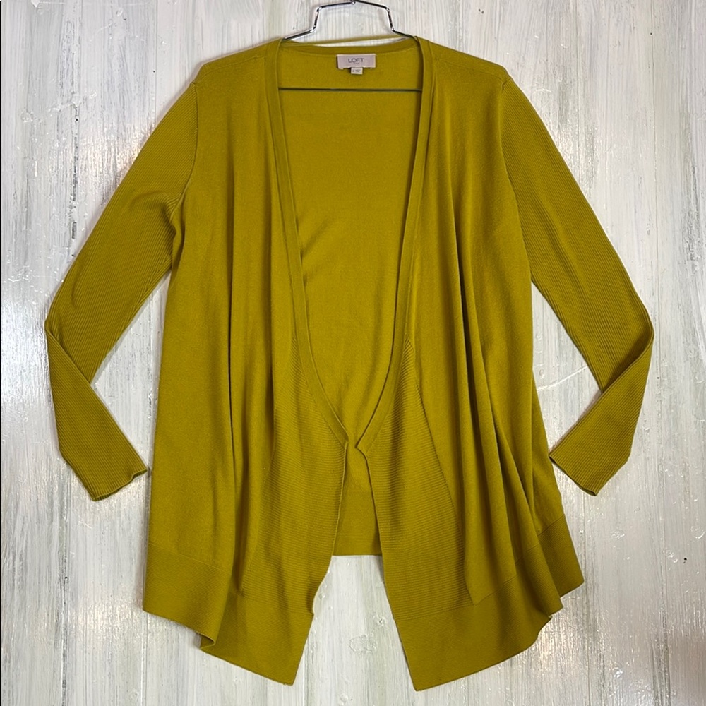 💚5/$25💚 LOFT Women's Mustard Green Open Cardigan Sweater Sz S